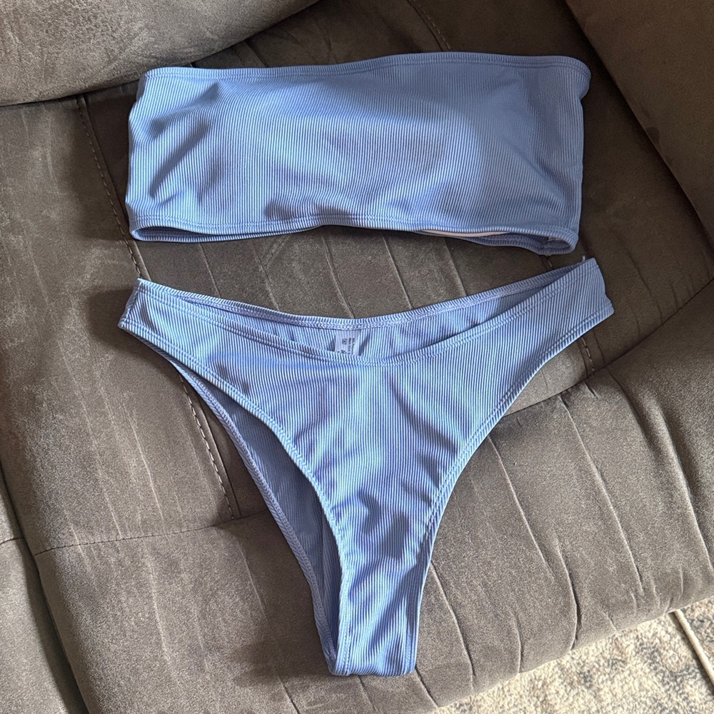 SHEIN Light Blue ribbed Bikini Set